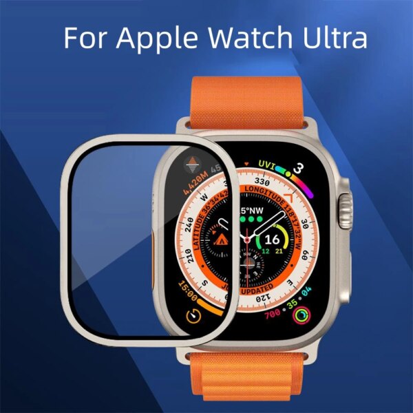 2PCS Tempered Glass + Titanium Alloy Frame for Apple Watch Ultra 49mm Full Coverage Metal Case for Apple Watch Series Ultra 49mm