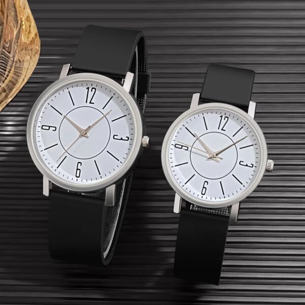 2Pcs Minimalist Casual Daily Watches Clock Couple Watch Wristwatch Men And Women Leather Strap Quartz Analog Watches