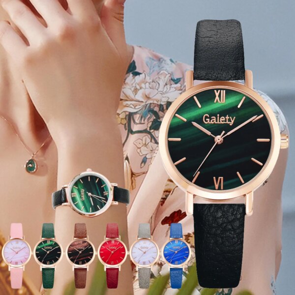 2pcs Set Top Style Fashion Women's Luxury Leather Band Analog Quartz Wristwatch Ladies Watch Women Dress Reloj Mujer Black Clock