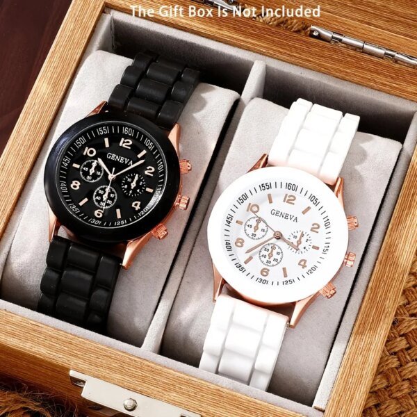 2pcs black white mens womens watch Minimalist And Fashionable rubber Quartz Watches For Couples