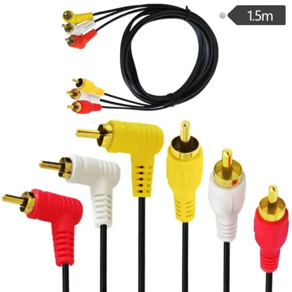 3 RCA Cable - Gold Plated 90 Degree Right Angle RCA Audio/Video Cable 3 RCA to 3 RCA Composite Video Audio A/V AV Cable 1.5m;