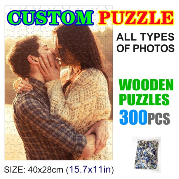 300 Pcs Photo Custom Wooden Personalized Jigsaw Puzzle Lovers Picture DIY Toys For Adults Decoration Collectiable No Box 40x28cm