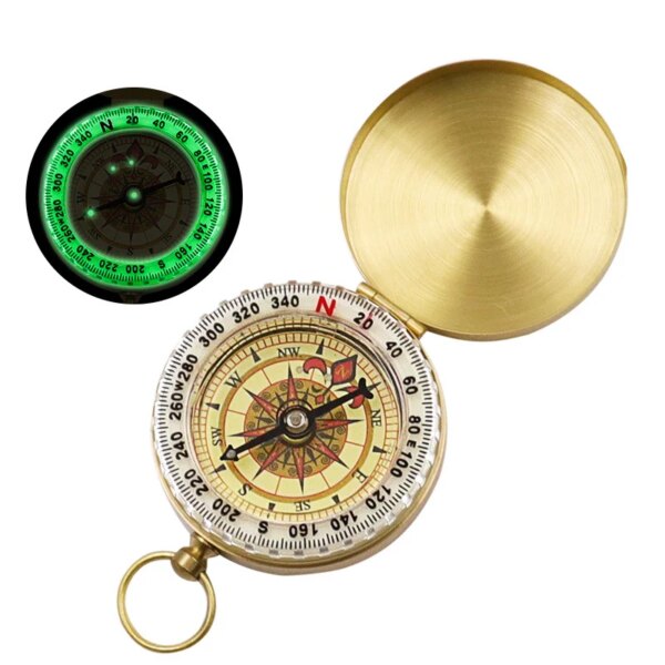 30pcs Portable Pocket Watch Type Outdoor Travel Metal Compass with Luminous Brass Compass with Flip Cover