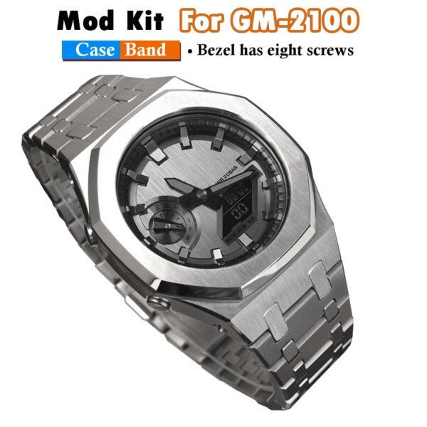 316L GM2100 Mod Kit For Casioak Watch Metal Case Bezel And Stainless Steel Strap Band With Refit Accessories Tools