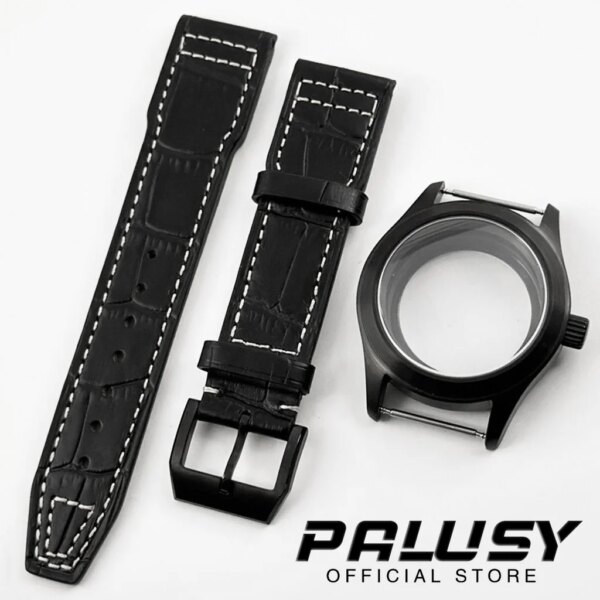 36MM/39MM Black Sapphire Crystal Watch Case Fashion Business Black Leather Strap Fit NH34 NH35 NH36 NH38 PT5000 ETA2824 Movement