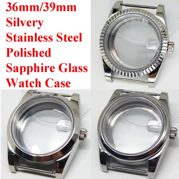 36mm 39mm Stainless Steel Polished Watch Case Sapphire Glass for NH35 NH36 ETA2836 Miyota82 DG2813 3804 ETA2824 PT5000 Movement