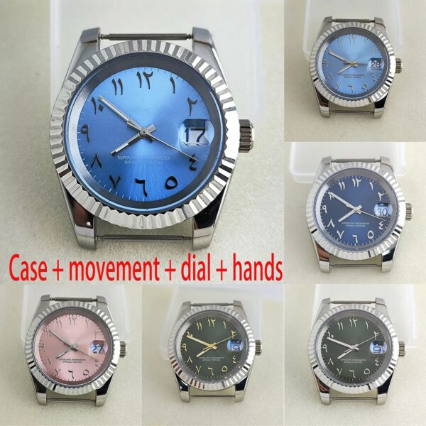 36mm/39mm sapphire glass 904L stainless steel case 28.5mm calendar Arabic dial green luminous hand hands fit NH35 movement