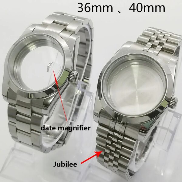 36mm/39mm sapphireJubilee glass silver case fit NH35 NH36 ETA2824 2836 Seagull ST2130 DG2813 3804 Miyota 8205 8215 821A movement