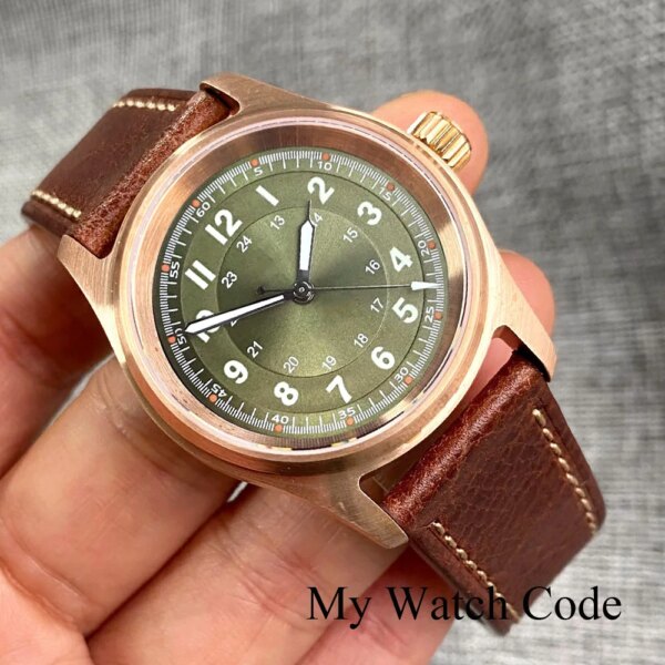 36mm Real Bronze Pilot Mechanical Watch Men 200m Water Resistant Diver Wristwatch Luminous Hand Flat Sapphire NH35 Outdoor Gift