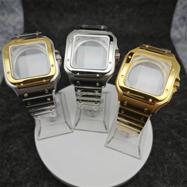 38mm Gold/ Sliver Square Watch Case with Bracelet Electroplated Steel 316L Watch Accessories for NH35/ NH36/ 4R36 Movements