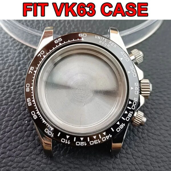 39.3mm Black / Silvery Men's Watches Steel Case FIT VK63 Movement Case Watch Accessories Watch Parts Fits 20mm Strap Watch Box