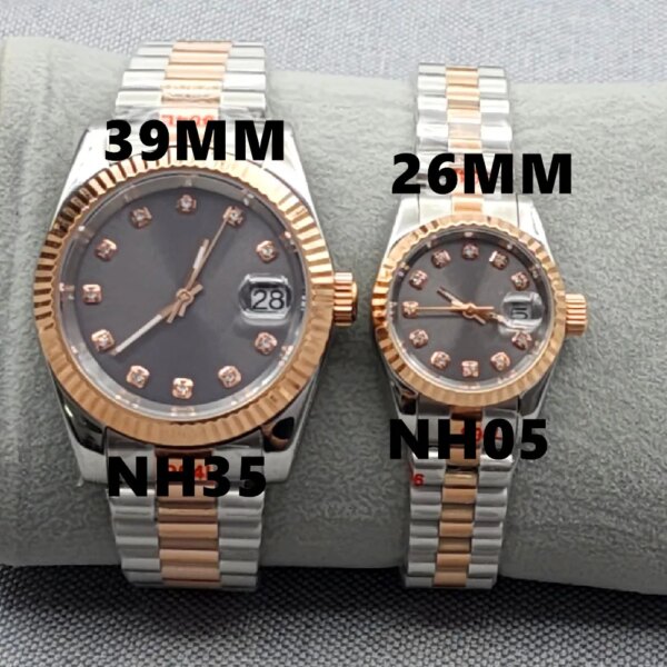 39mm 26mm Dogtooth Ring Log Style Couple Sapphire Glass Stainless Steel Watch Seiko NH35 NH05 Automatic Movement