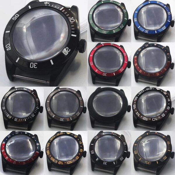 39mm Black Stainless Steel Watch Case 200m Waterproof Sterile Domed Sapphire Glass Solid Cover fit NH35 NH34 NH36 Movement