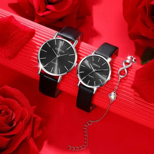 3pcs Lovers Watch Set Fashion Casual Quartz Watch Bracelet Watch Set