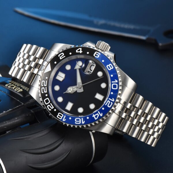 40MM Skx007 Men's Watch Waterproof NH35 Automatic Watch Ceramic Bezel Automatic Mmen's Watch Silver Jubilee Strap Clock