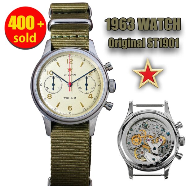 40mm China Aviation 1963 Chronograph Original Seagull ST1901 Movement Mechanical Watches For Mens Sapphire Mirror Watch Pilot