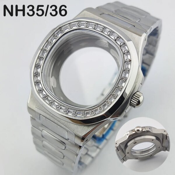 40mm NH35 NH36 Case Watch Accessories Nautilus Diamond Stainless Steel Case for NH35A NH36 Miyota 8215 Movement