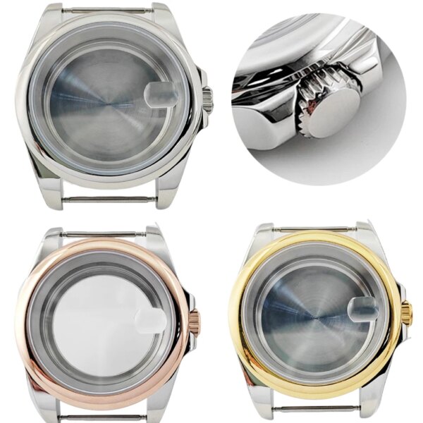 40mm Silver Gold Watch Case Stainless Steel Sapphire Glass For NH35 NH36 ETA2824 PT5000 ST2130 Automatic Movement Part