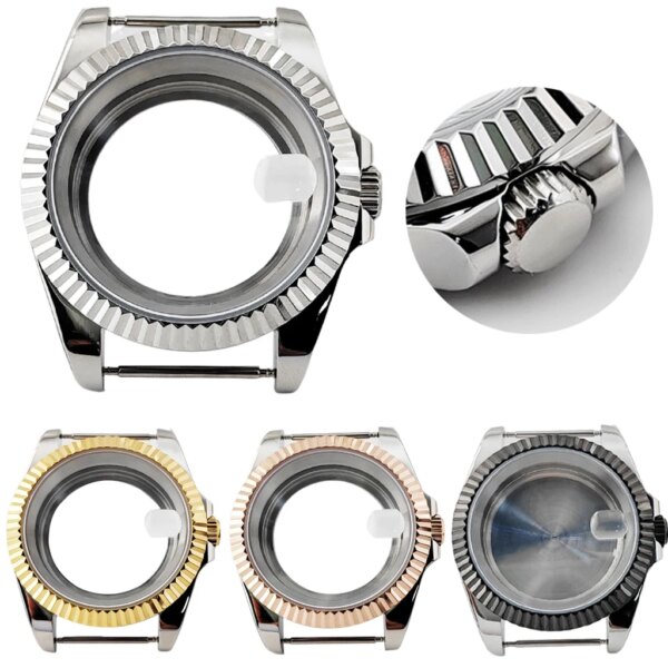 40mm Silver Watch Case Stainless Steel Sapphire Glass For NH35 NH36 ETA2824 PT5000 ST2130 Watches Automatic Movement Part