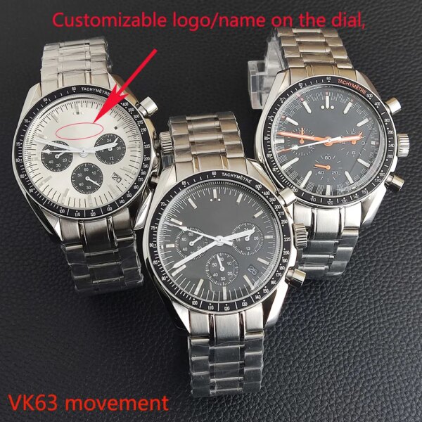 40mm Vk63 case Japanese quartz watch Vk63 case panda dial Vk63 movement case timing code watch electronic multifunctional code w