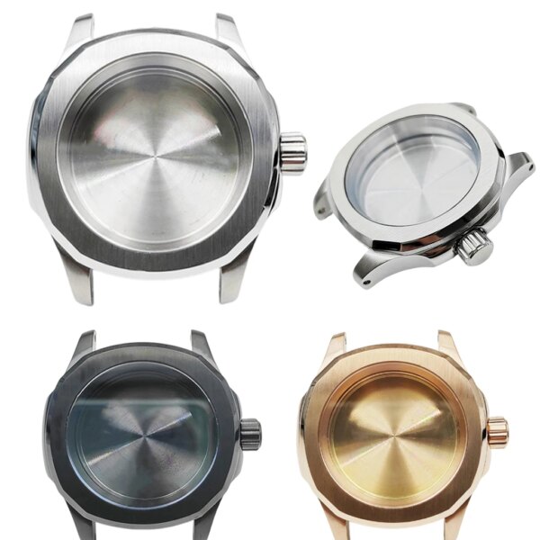 40mm Watch Case Silver Stainless Steel Sapphire Glass For NH35 NH36 Watches Automatic Movement Part