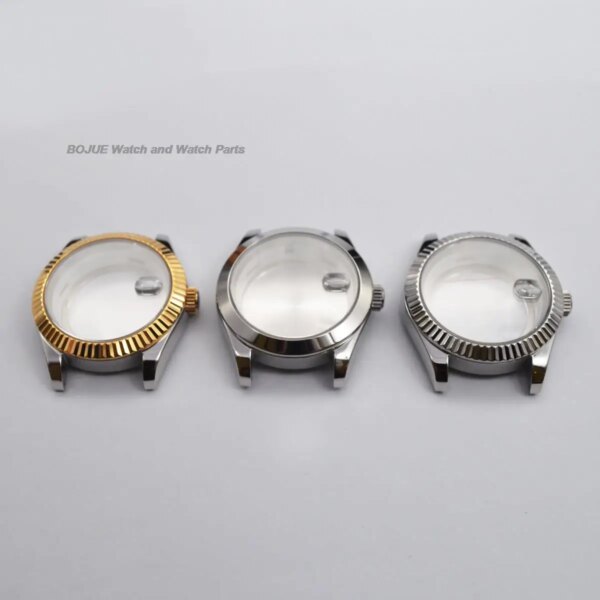 40mm Watch Case Stainless Steel Transparent Bottom Day Window Watch Case Clear Back for Seiko Datejust NH35A NH36 Movement