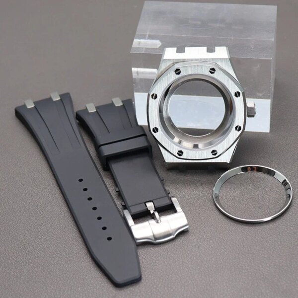 41mm Luxury Men's Watch Case Rubber Strap Parts For Seiko nh35 nh36 Movement 28.5mm Dial Steel Chapter Ring Waterproof Sapphire