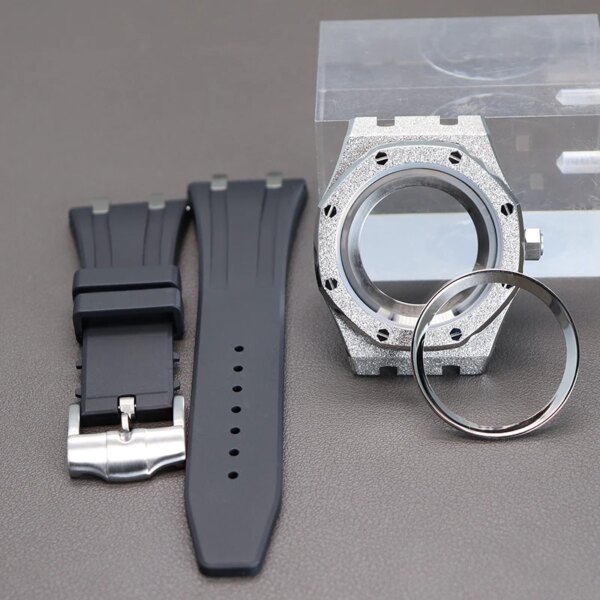 41mm Man Waterproof Watch Cases Rubber Strap Accessory Parts For Seiko nh34 nh35 nh36 Movement 28.5mm Dial Steel Chapter Rings