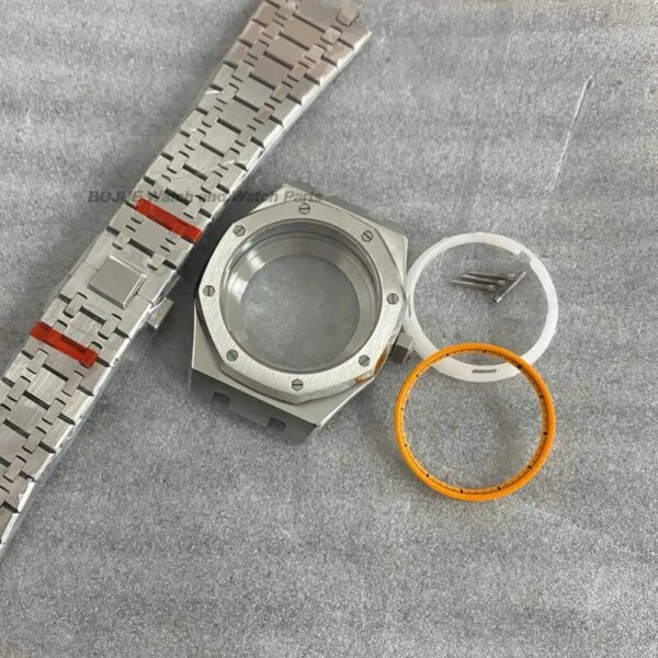 41mm Watch Case Set Steel Band Inner Ring Sapphire Glass Watch Accessories for Royal Oak NH35/ NH36/ 4R36 Movement MOD Parts