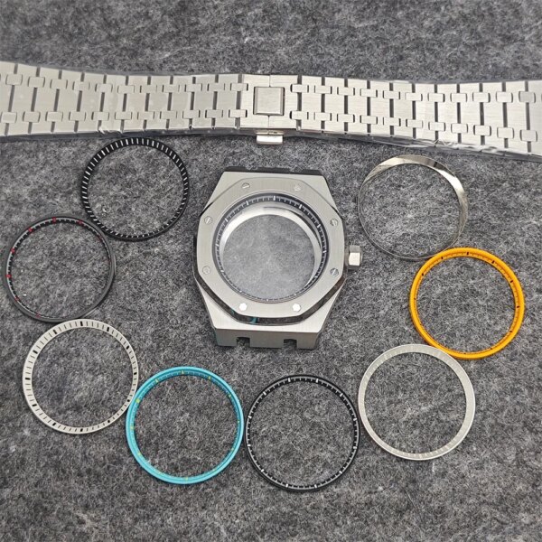 41mm Watch Case + Steel Band + Inner Shadow Circle Sapphire Glass Mirror Watch Accessory Set for NH35/ NH36/ 4R36 Movement