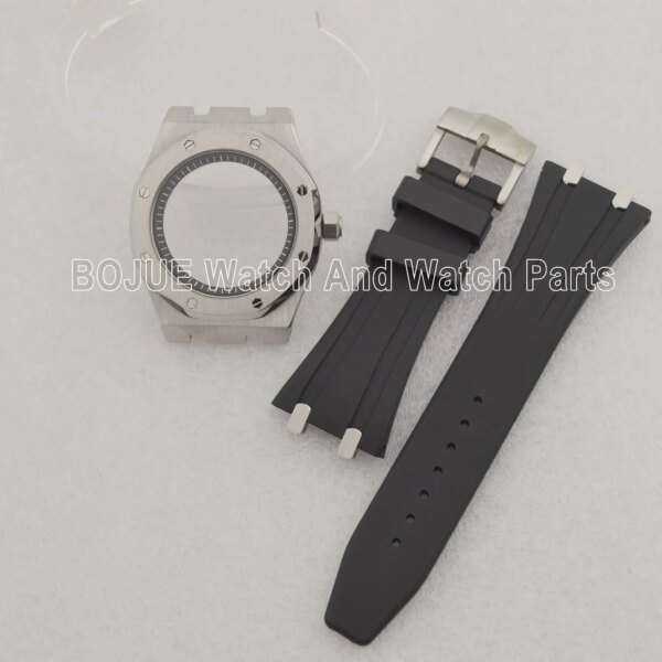 41mm Watch Cases Rubber Bracelet Parts For Royal Oak Seiko nh35 nh36 Movement 28.5mm Dial Waterproof Sapphire Crystal Glass