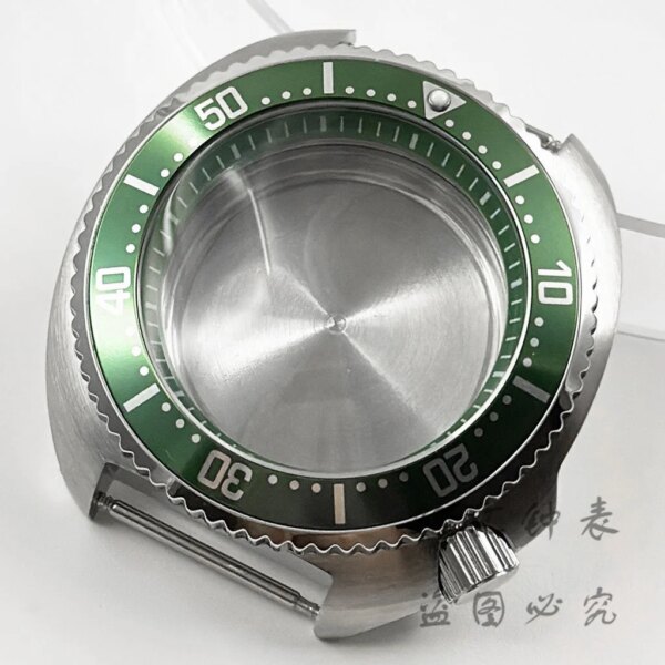 44MM Silver Watch Case Green Ring Stainless Steel Watch Case Fit NH35 NH36 NH34 NH38 NH39 NH70 NH72 Movement