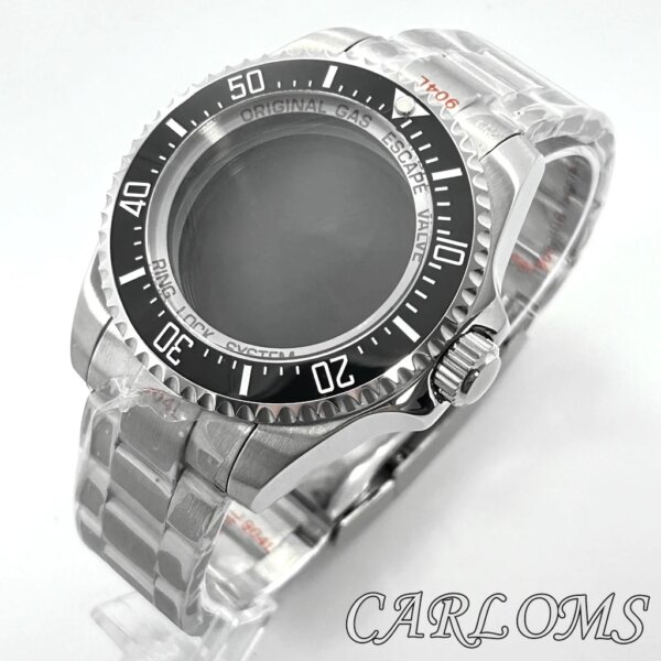 44mm Silver Watch Case Ceramic Green Blue Black Bezel Sapphire Glass Fit NH34 NH35 NH36 NH38 NH39 NH70 NH72 Movement