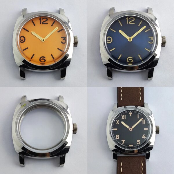 45mm  ETA6497 Movement Case Stainless Steel Case Men manual Mechanical Watch Black Dial Watch Replacement Parts