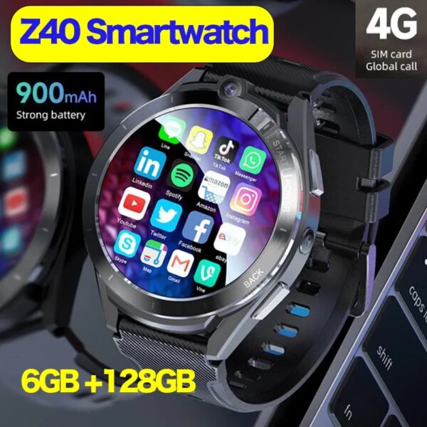 4G Full Netcom Z40 Smart Watch Men RAM 6GB ROM 128GB HD Video Call 8MP Camera Heartrate Google GPS Dual System Chip Smartwatch