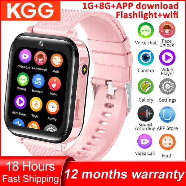 4G Kids Smart Phone Watch APP Download Face Unlock Video Call 1G RAM+8G ROM 1.7inch Screen Children Flashlight Clock