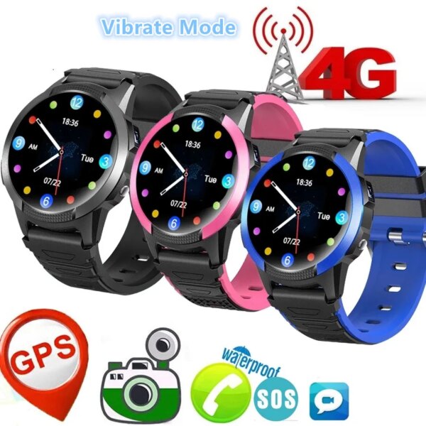 4G Kids Student Smart Watch Vibrate Mode GPS Tracker Locate Remote Camera MonitorVideo Call Android Phone Waterproof Smartwatch