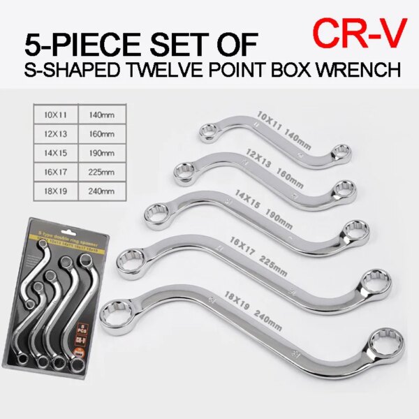 5Pcs/Set S Type Allen Wrench 140Mm-240Mm Combination Double Ended Ring Spanner Plum Plate Curved Machine Fastener Repair Tools