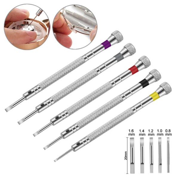 5pcs/set 0.8-1.6mm Steel Screwdriver for Watch Repairing Portable Watch Tools Band Removal with Mini Link Pins Watchmaker Tools