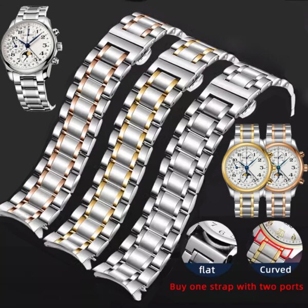 6 colors Flat Curved End Strap For any brand Watch Chain 18mm 19mm 20mm 22mm  23mm 24m metal Stainless Steel watchband Men women