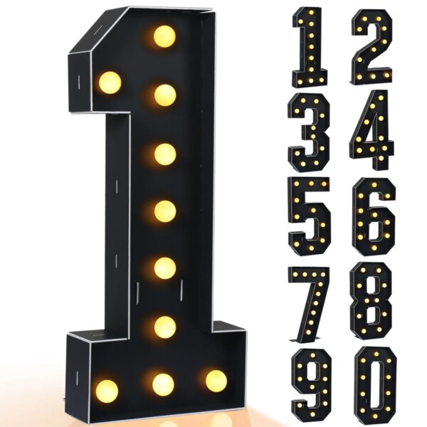 93cm Birthday Giant Figure Black Gold Light Up Number 0-9 Frame Balloon Filling Box 30 40 Birthday Wedding Decor New Year 2024