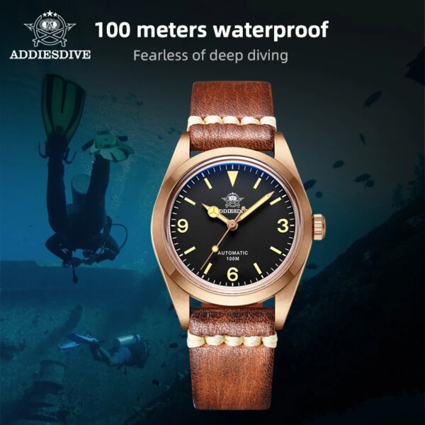 ADDIESDIVE AD2024 Men Automatic Watch Synthetic Sapphire 36mm PT5000 Luminous CUSN8 Solid Bronze 100m Diver Luxury Watch