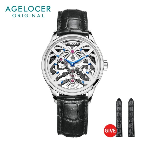 AGELOCER Women's Top Brand Mechanical Skeleton Automatic Luxury Watch Elegant Ladies Christmas Valentine