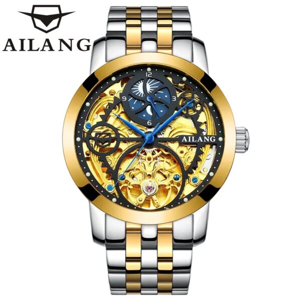 AILANG Mens Luxury Brand Watch Business Stainless Steel Band Tourbillon Mechanical Wristwatches Men Relogio Waterproof Watches