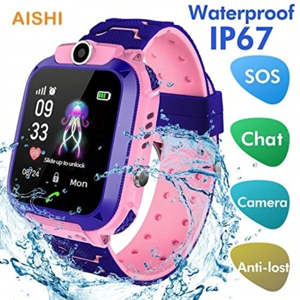 AISHI Q12 Kids Smart Watch IP67 Waterproof SOS Camera Phone 2G SIM Card Voice Call LBS Location Child Clock Smartwatches Gift