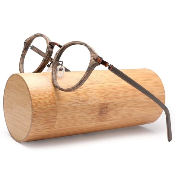 Acetate Prescription Eyeglasses Frame For Men and Women Wood Grain Optical Glasses Clear Lens with Case BTBC06