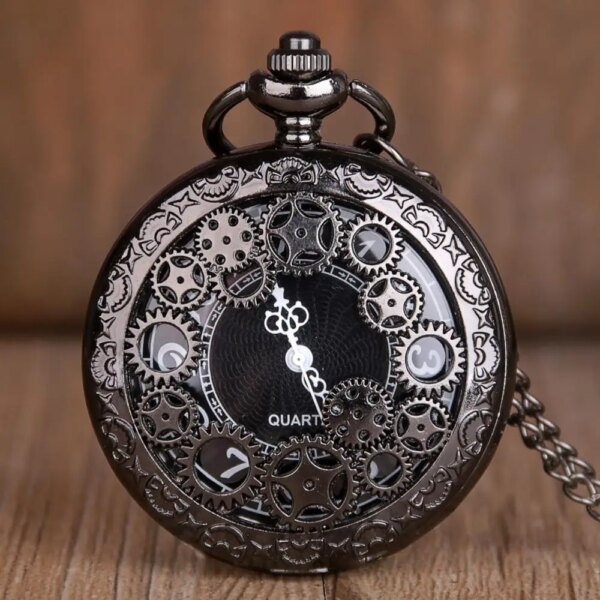 Antique Copper Steampunk Vintage Hollow Bronze Gear Hollow Quartz Pocket Watch Necklace Pendant Clock Chain Men's Women CF1036