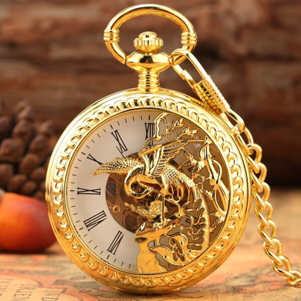 Antique Double Hunter Clock Bronze/Gold Phoenix Men Women Manual Mechanical Pocket Watch Handwinding Watches Pendant Chain