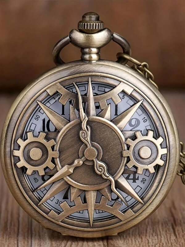 Antique Steampunk Bronze Hollow Gear Movement Quartz Pocket Watch Pendant Gift With Chain Boys Men