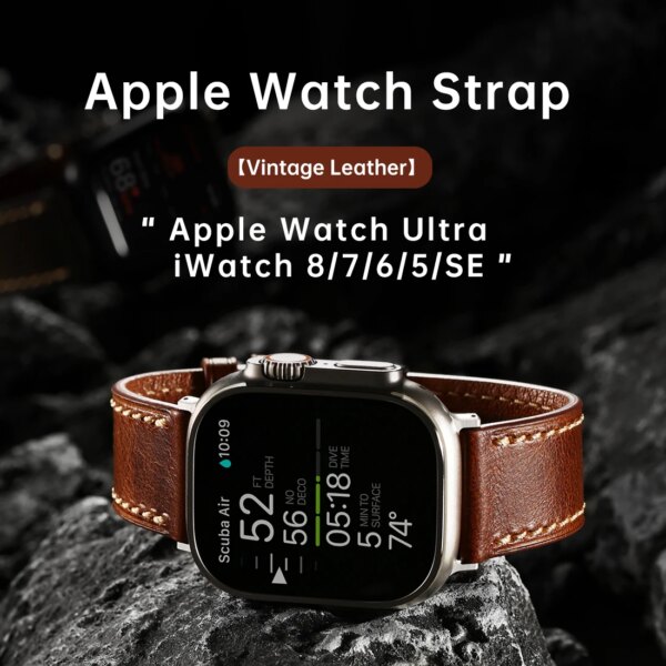 Apple Watch Ultra 2 49mm Luxury Leather Strap For iWatch Series 9 8 7 6 5 SE 45mm 44mm 41mm 40mm Handmade Vintage Watch Bands